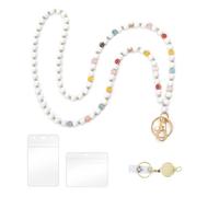 XFSRG Tarjetero Colgante con Cordón de Madera y Cuentas Porta Tarjetas Identificativas con Lanyard Elegante para Oficina Funda Tarjeta Identificación Ideal para Profesionales (Blanco)