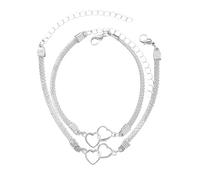 XFSRG Tobillera con Doble Corazón Ajustable Corazón de Tobilleras Accesorios de Verano para el Pie Joyería para Mujeres y Niñas (Plata)