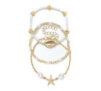 XFSRG Tobillera Pulsera Mujer Moda Verano Bisuteria Multicapa con Conchas y Perlas Pulseras Tobilleras Mujer Playa para Vacaciones y Uso Diario (Blanco)