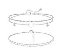 XFSRG Tobillera Pulsera Mujer Plata de Ley 925 con Diseño de Hojas y Cadena Doble Pulsera Tobillera Elegante para Mujer Joyería de Moda para Playa y Verano