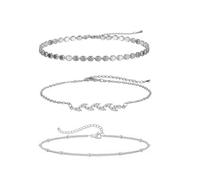 XFSRG Tobilleras para Mujer de Oro con Diseño de Hojas y Cadenas Delicadas Pulseras de Tobillo Elegantes para Verano y Playa (Plata)