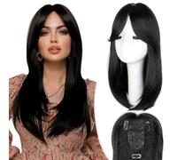 XFSRG Topper Cabello Humano Mujer Clip in Natural Esponjoso Liso Añadir Volumen al Cabello para Mujeres el Uso Diario(1B# Negro)