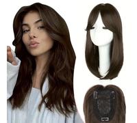 XFSRG Topper Cabello Humano Mujer Clip in Natural Esponjoso Liso Añadir Volumen al Cabello para Mujeres el Uso Diario(6# Marrón oscuro)