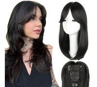 XFSRG Topper Cabello Humano Mujer Clip in Natural Esponjoso Liso Añadir Volumen al Cabello para Mujeres el Uso Diario(4# Marrón negro)