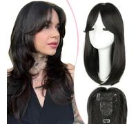 XFSRG Topper Cabello Humano Mujer Clip in Natural Esponjoso Liso Añadir Volumen al Cabello para Mujeres el Uso Diario(4# Marrón negro)
