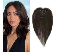 XFSRG Topper Cabello Humano Mujer Pelo Natural con Clip Añadir Volumen al Cabello para Adelgazamiento de Cabello Esponjoso Liso Topper sin Flequillo（Marrón-negro）