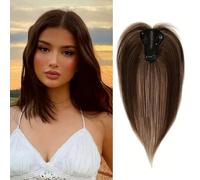 XFSRG Topper Cabello Humano Mujer Pelo Natural con Clip Añadir Volumen al Cabello para Adelgazamiento de Cabello Esponjoso Liso Topper sin Flequillo（Marrón chocolate）
