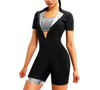 XFSRG Traje Sauna Mujer Manga Corta de Cuerpo Entero Compresion Adelgazantes Mono con Cemallera para Deporte Fitness(L)