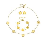 XFSRG TréBol de Cuatro conjunto de Joyas para Mujer 18k Oro Plateado Moda Conjunto Accesorios Collar Pendientes Pulsera Juego para Madres Novias（Conjunto Cinco Hojas）