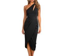 XFSRG Vestido Mujer Cortar Ajustado de un Solo Hombro sin Mangas Color Sólido Elegante Largo Vestidos de Noche para Fiesta (Negro L)
