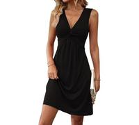XFSRG Vestido Mujer Elegante Cuello V con Torsión Frontal Ligero Sexy Verano Midi Vestidos para Cóctel Fiesta Noche(Negro/S)