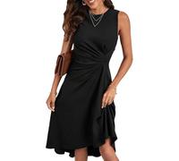 XFSRG Vestido Mujer Elegante sin Manga con Cuello Redondo Sexy Volante Dobladillo Moda Vestidos para Fiesta Noche Coctel(Negro/S)