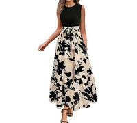 XFSRG Vestido Mujer Florales Elegante Cuello Redondo sin Manga Volante Dobladillo Verano Midi Vestidos para Casual Noche Fiesta(Negro/S)
