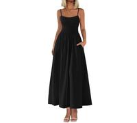 XFSRG Vestido Mujer Largos Tirantes Espagueti Sexy sin Manga Volante Dobladillo Verano Maxivestido con Bolsillos para Cóctel Fiesta Noche(Negro/M)