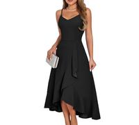 XFSRG Vestido Mujer Maxi Largos Correa sin Mangas Sexy Ajustado de Hombro Volante Dobladillo Maxivestido para Cóctel Fiesta Partido(Negro/XL)
