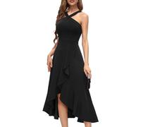 XFSRG Vestido Mujer Maxi Largos Sexy sin Mangas Hombro Elegantes Volante Dobladillo Verano Vestidos para Fiesta Noche Coctel(Negro/L)