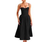 XFSRG Vestido Mujer Sexy sin Manga Tirantes Espagueti con Cuello Cuadrado Elegante Verano Maxivestido para Cóctel Fiesta Noche(Negro/L)