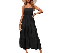 XFSRG Vestido Mujer Sexy Tirantes Espagueti con Cuello Cuadrado Elegante Verano Maxivestido para Fiesta Noche Coctel(Negro/S)
