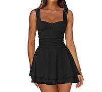 XFSRG Vestido Mujer sin Manga con Cuello Cuadrado Bodycon Elegante Volante Dobladillo Minivestido para Fiesta Noche Coctel(Negro/L)