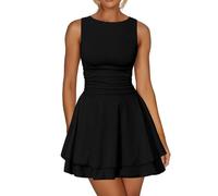 XFSRG Vestido Mujer sin Manga con Cuello Redondo Volante Dobladillo Bodycon Sexy Elegante Ajustada Minivestido para Fiesta Noche Coctel(Negro/S)
