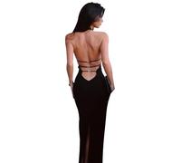 XFSRG Vestido Sexy de Cóctel para Mujer Vestido de de Espagueti Halterneck Bodycon sin Mangas Largo sin Respaldo Verano(Negro/L)