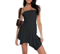 XFSRG Vestido Tirantes Mujer Verano Asimétrico Corto Elegante Vestidos de Fiesta Coctel Ajustado Casual Vestido Verano Tirantes Finos Ropa para Eventos Especiales Celebraciones