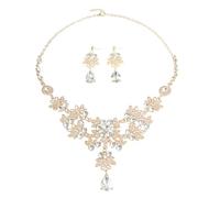 XFSRG Zircon Jewelry Set for Women Wedding Jewelry Rhinestone Crystal Necklace with Stones Bracelet Earrings Prom Party Wedding Costume Jewelry Set