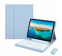 XFTeoux Funda con Teclado para iPad 10Th 10.9Inch 2024 con Ratón, Lindo Teclado Redondo De Color Inalámbrico Desmontable, Funda Folio De Piel con Soporte para Lápiz para iPad 10 Generation,Sky Blue