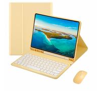 XFTeoux Funda con Teclado para iPad 10Th 10.9Inch 2024 con Ratón, Lindo Teclado Redondo De Color Inalámbrico Desmontable, Funda Folio De Piel con Soporte para Lápiz para iPad 10 Generation,Amarillo