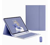 XFTeoux Funda con Teclado para iPad Air 6 M2 11 Pulgadas A2902/A2904 2024 con Ratón, Teclado Inalámbrico Desmontable, Funda Folio De Cuero con Soporte para Lápiz,Púrpura