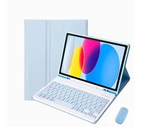 XFTeoux Funda con Teclado para iPad Air 6 M2 11 Pulgadas A2902/A2904 2024 con Ratón, Teclado Inalámbrico Desmontable, Funda Folio De Cuero con Soporte para Lápiz,Azul