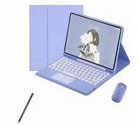 XFTeoux Funda con Teclado para Samsung Galaxy Tab S6 Lite 10.4'' Tablet 2024/2022/2020 Release,Teclado táctil inalámbrico Bluetooth Desmontable,Ratón & Teclado & Lápiz Set,Púrpura