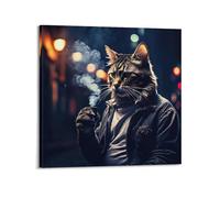 XFUHB Póster decorativo con diseño de caballero y gato en el humo, lienzo para pared e impresión artística moderna para dormitorio familiar, 30 x 30 cm