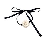XFUYI Collar De Camelia Collar con Lazo Cadena De Clavícula De Viento Pequeño Cinta De Temperamento Gargantilla De Cadena De Cuello Poliéster