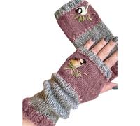 XFUYI Guantes de Invierno Tejidos sin Dedos para Mujer, Manoplas de Medio Dedo con Bordado de pájaro, para Conducir al Aire Libre, con Orificio para el Pulgar, Calentadores de Manos y Brazos.