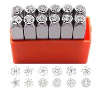 XFUYI Juego de 12 Herramientas de Estampado de Metal de 3 mm y 6 mm (1/8" y 1/4"), Juego de Flores de Acero, Sellos de Cuero para joyería y Manualidades.