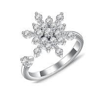 XFUYI Moda para Anillo Creativo de Color Plata para Mujer Copos de Nieve Blancos Anillos giratorios Joyería para Fiesta de Boda Ajustable Latón + Acero Inoxidable eléctrico