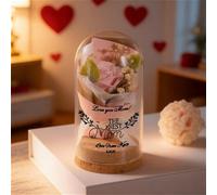 XFZDKJSD Pantalla de cristal rosa con nombre personalizado con flores preservadas, elegante rosa eterna bajo cúpula de cristal, recuerdo de aniversario (no personalizable)