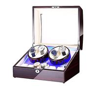 XFZJCHAP Reloj Caja de bobinadora para 4 Relojes automáticos + 6 Espacio de Almacenamiento con luz Azul LED Piano Pintura Pintura Fuente de alimentación Dual Vinter