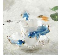 XFZJCHAP Taza de café de esmalte de pescado BBCBBZ con cuchara de platillo Hadmed 3d Ceramic Tail Tazas Juego de desayunos Botella de agua Regalos de amante de Navidad (exorcista de azul negro1)