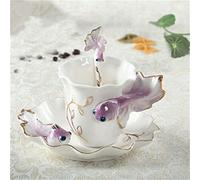 XFZJCHAP Taza de café de esmalte de pescado BBCBBZ con cuchara de platillo Hadmed 3d Ceramic Tail Tazas Juego de desayunos Botella de agua Regalos de amante de Navidad (exorcista de azul negro1)