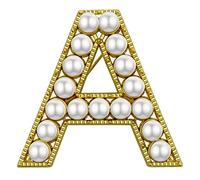 XGALBLA Broche de letras (A-Z) chapado en metal con perlas de imitación para mujeres y niñas, regalo inspirado en tono dorado, Metal, perla