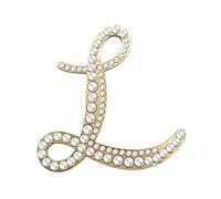 XGALBLA Broches de solapa de metal chapado con letras del alfabeto (A-Z) de perlas de imitación para mujeres y niñas (tono dorado), perlas de imitación de metal, perlas de imitación,