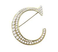 XGALBLA Broches de solapa de metal chapado con letras del alfabeto (A-Z) de perlas de imitación para mujeres y niñas (tono dorado), perlas de imitación de metal, perlas de imitación