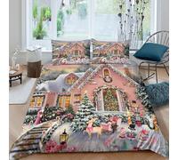 XGASVBKWA Festive Holiday Scene Funda Edredon Microfibra Suave Juego de 3 Piezas Estampado 3D Festive Holiday Escena Funda de Edredón con Funda de Almohada Transpirable for Adultos Double（200x200cm）