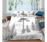 XGASVBKWA Winter Mountain Sketch Funda Edredon 3 Piezas Compuesto Impresión 3D Cierre de Winter Mountain Sketch Funda de Edredón Funda de Almohada a Juego Transpirable for Adultos Double（200x200cm）