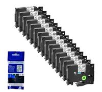 XGdEKA 15pk 6 9 12 18 24 mm TZE 231 Las Cintas de Etiquetas Negras sobre Blancas Funciona con TZE 241 335 131 TZ 631 Compatible para impresoras de Etiquetas(White on Clear)