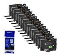 XGdEKA 15pk 6 9 12 18 24 mm TZE 231 Las Cintas de Etiquetas Negras sobre Blancas Funciona con TZE 241 335 131 TZ 631 Compatible para impresoras de Etiquetas(Gold on Black)