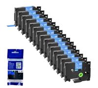 XGdEKA 15pk 6 9 12 18 24 mm TZE 231 Las Cintas de Etiquetas Negras sobre Blancas Funciona con TZE 241 335 131 TZ 631 Compatible para impresoras de Etiquetas(White on Blue)