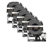 XGdEKA 2 5pcs SS12KW ST12KW Cinta de Etiqueta de 12 mm Compatible con LK-4WBN SC12YW SC12KZ para el Fabricante de Etiquetas LW-300 400(5PK Gold on Black)